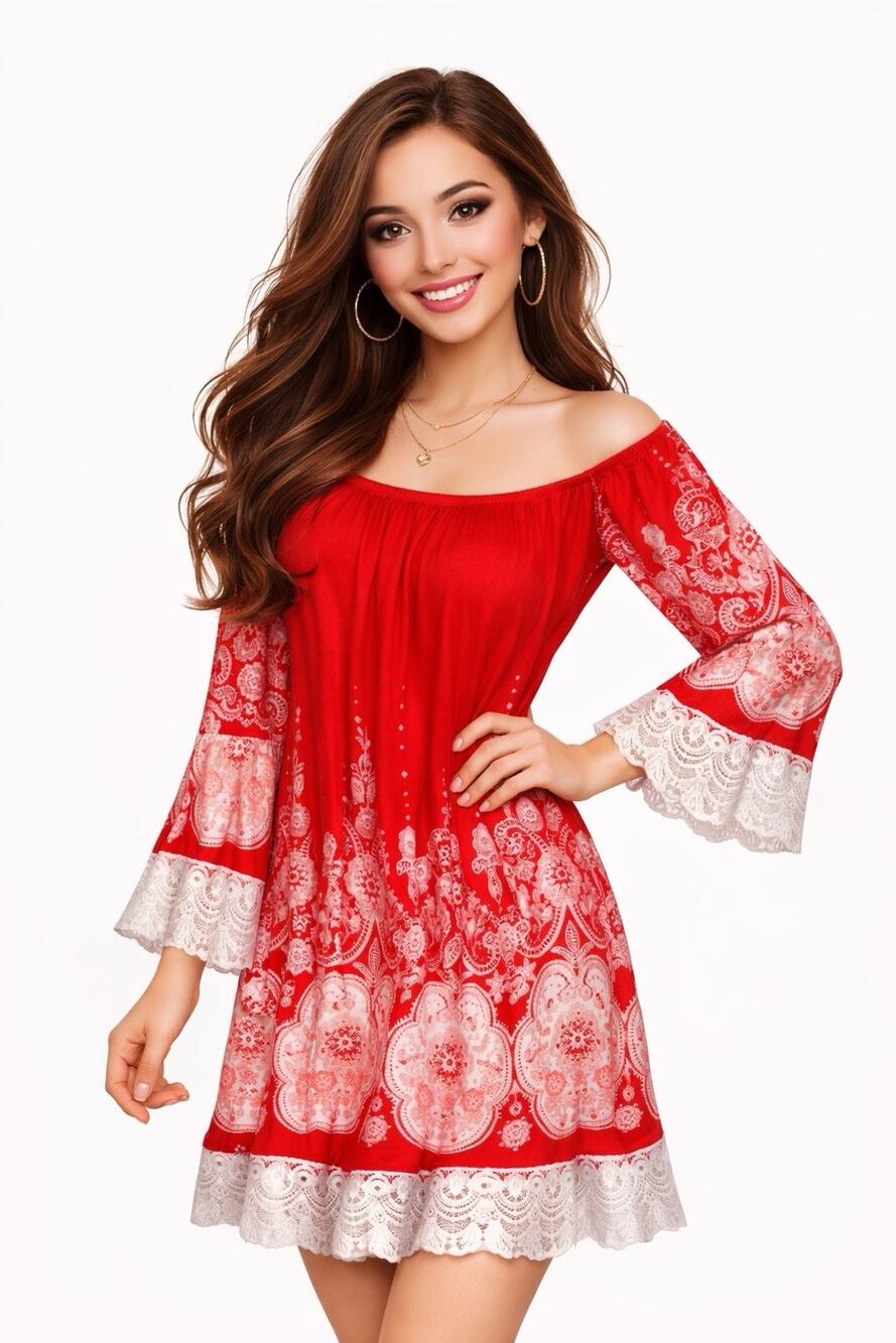 NWOT White Mark Boho Dress Sz L Orange Off Shoulder Peasant Lace Bell Sleeve